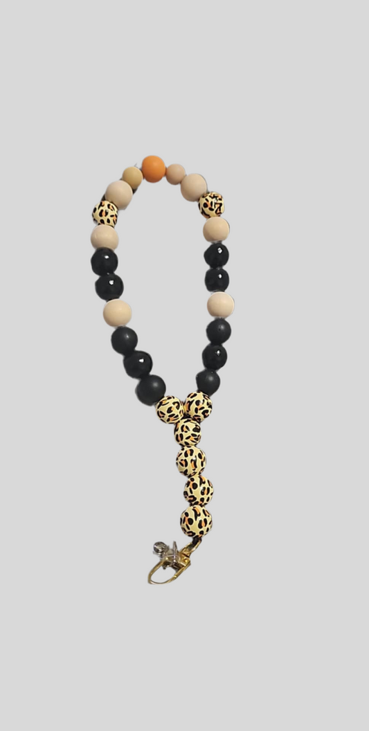 Cheetah Light Wood Beaded Phone Wristlet